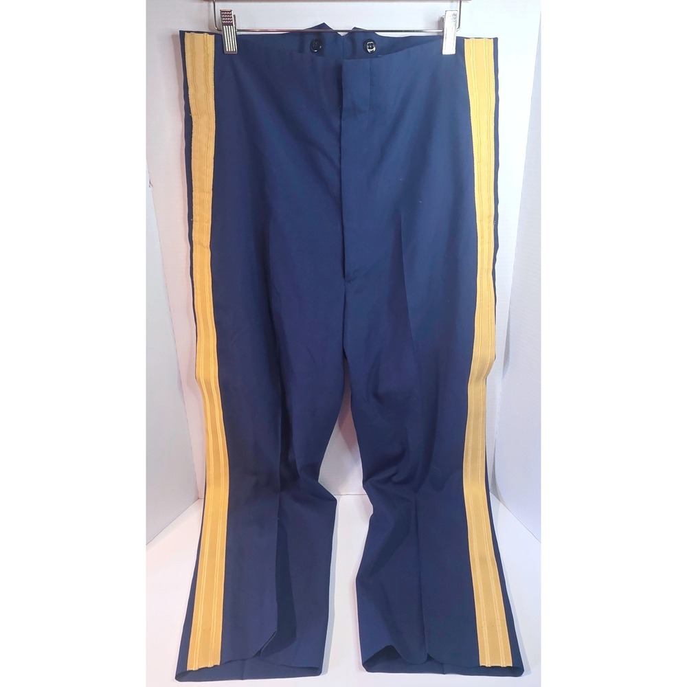 Spartacus Navy Blue Yellow Side Stripe Military Band Dress Trousers 35x28/31